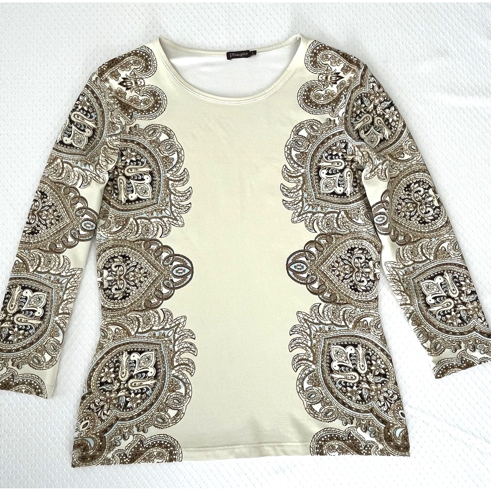 J. McLaughlin Womens Insignia Top Size S Cream Paisley 3/4 Sleeve Catalina Cloth